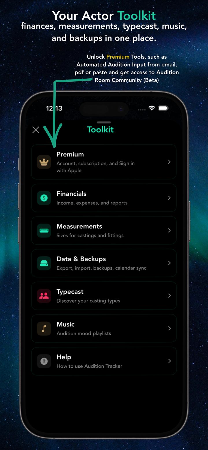 Actor Toolkit with Premium, Financials, Measurements, Typecast, and Music